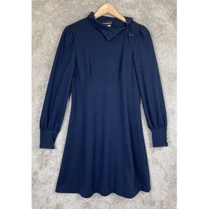 Donna Morgan Dress Womens Small Blue Long Sleeve Button Neck Stretch- 6698